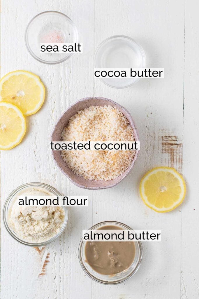 The ingredients for the no bake coconut crust.