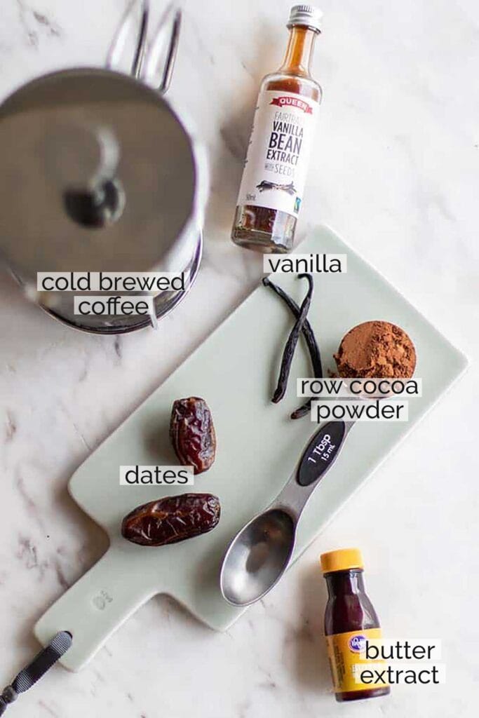 The ingredients needed to make this iced mocha at home.