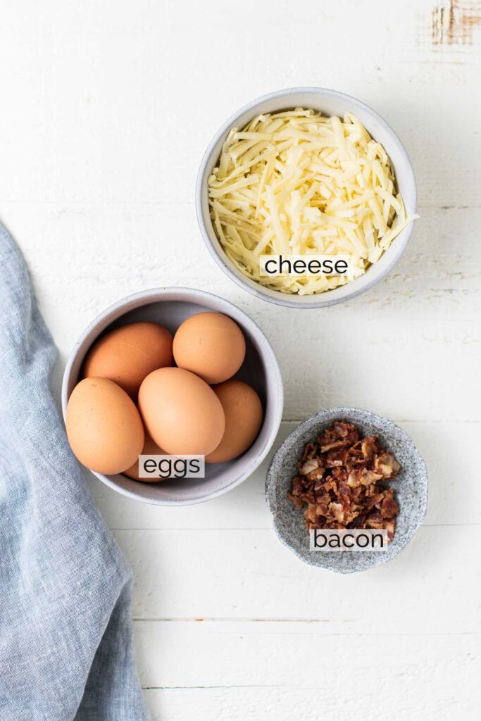 Cloud eggs are made from eggs, shredded cheese, and bacon.