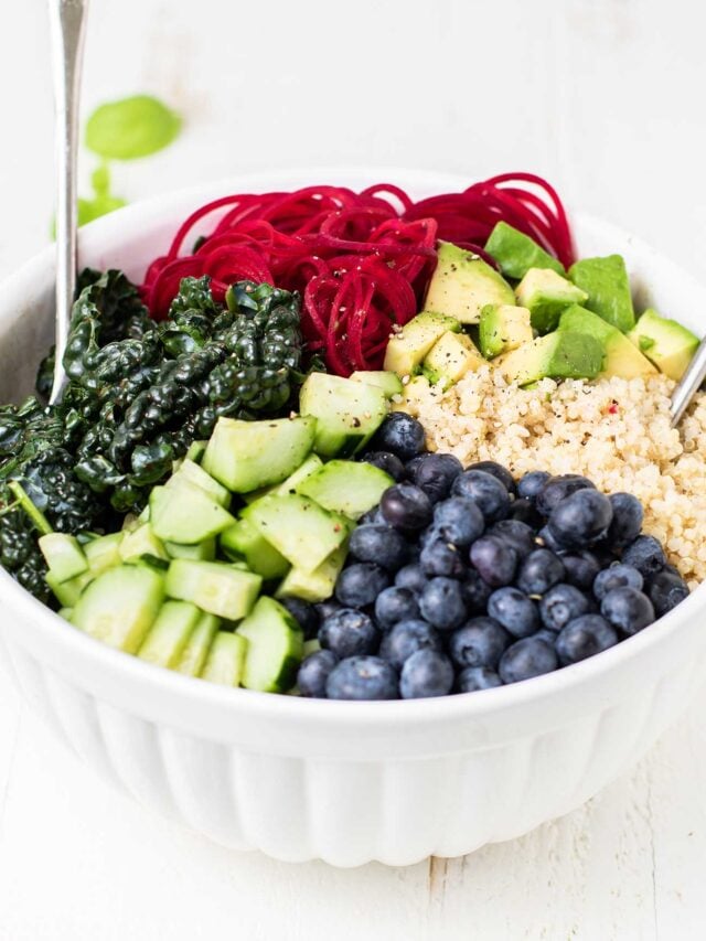 kale blueberry salad with quinoa Sunkissed Kitchen