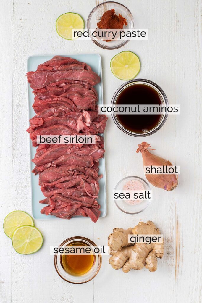 The ingredients needed to marinate the beef for this flavorful satay recipe.