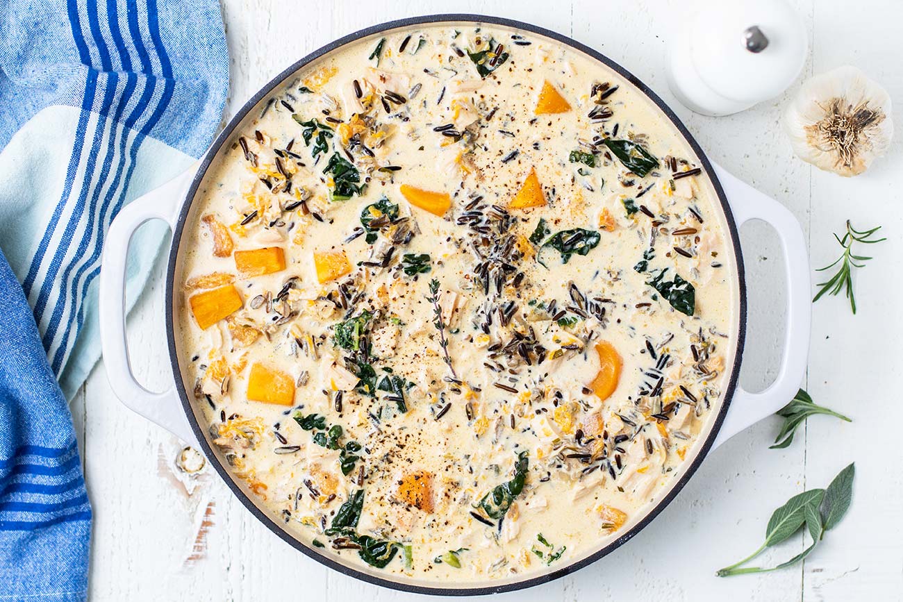 Creamy Chicken and Wild Rice Soup with Kale Recipe ~ Barley & Sage