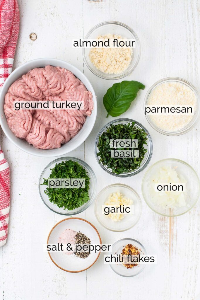 The ingredients in air fryer turkey meatballs.