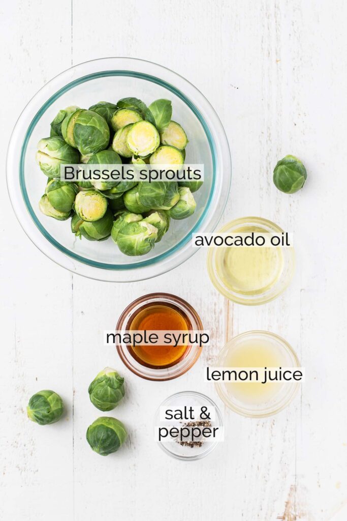 A photo of the ingredients needed to make air fryer brussels sprouts.