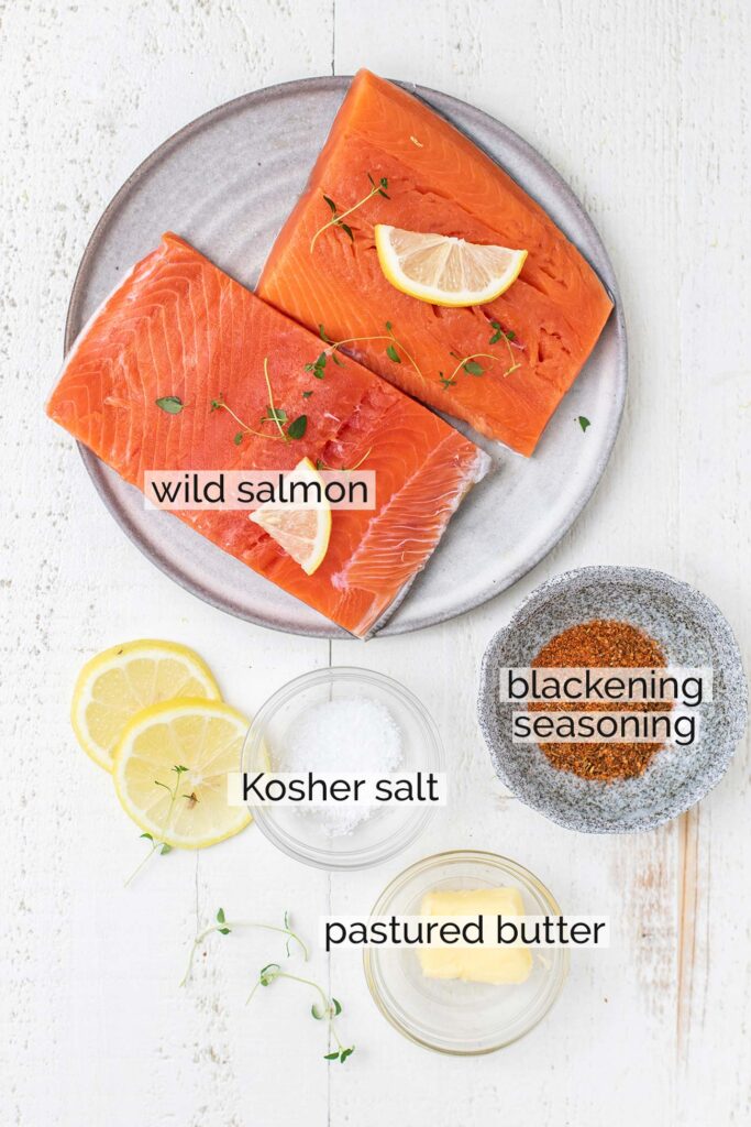 A photo of the ingredients needed to make air fryer salmon.