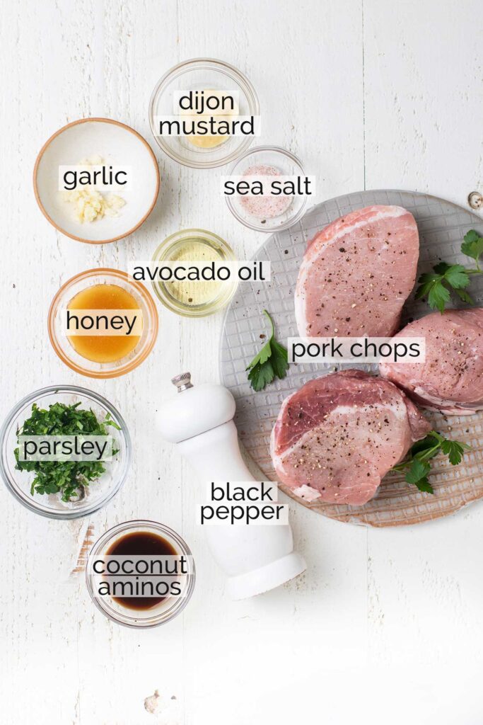 The ingredients needed to make air fryer pork chops.