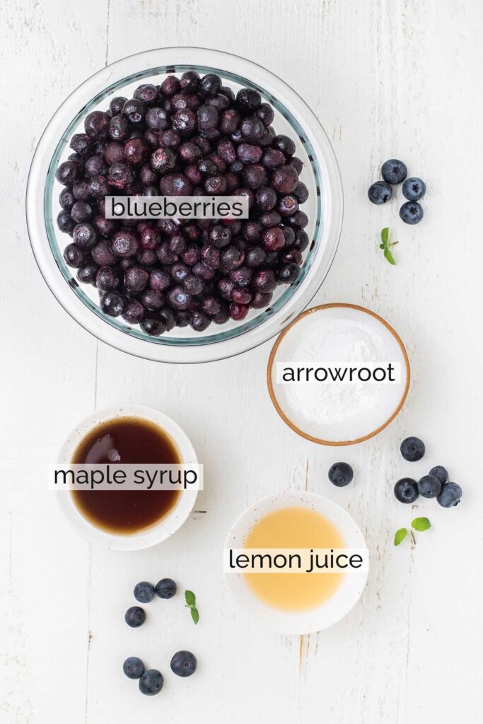 The ingredients needed to make the blueberry filling.