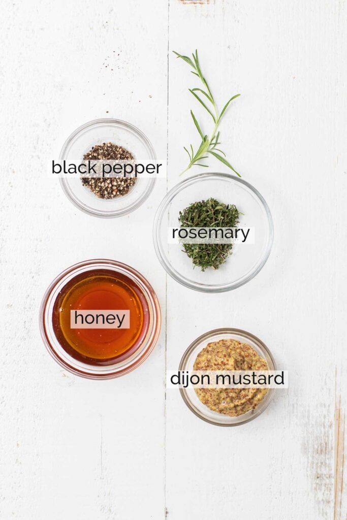 The 4 ingredients needed to make a simple honey ham glaze.