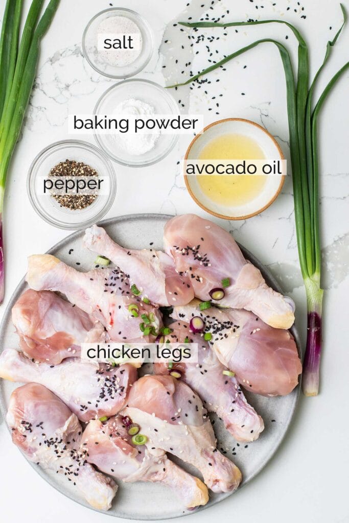 The ingredients needed for air fryer chicken legs.