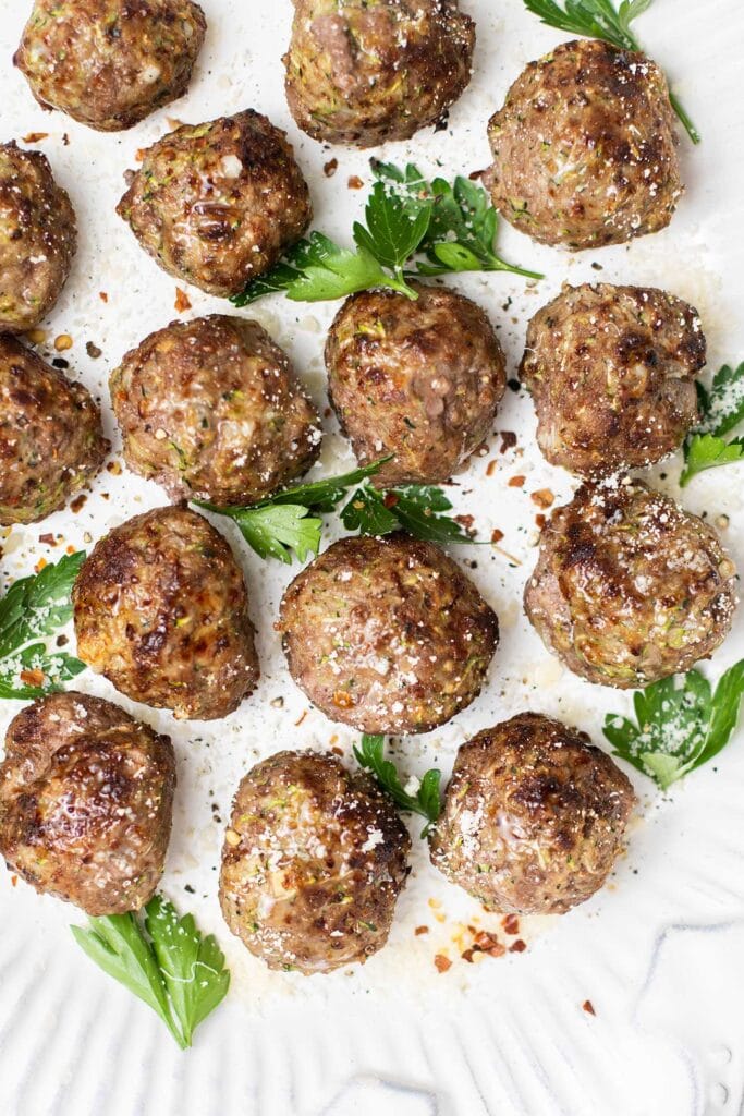 A platter of healthy air fryer meatballs.