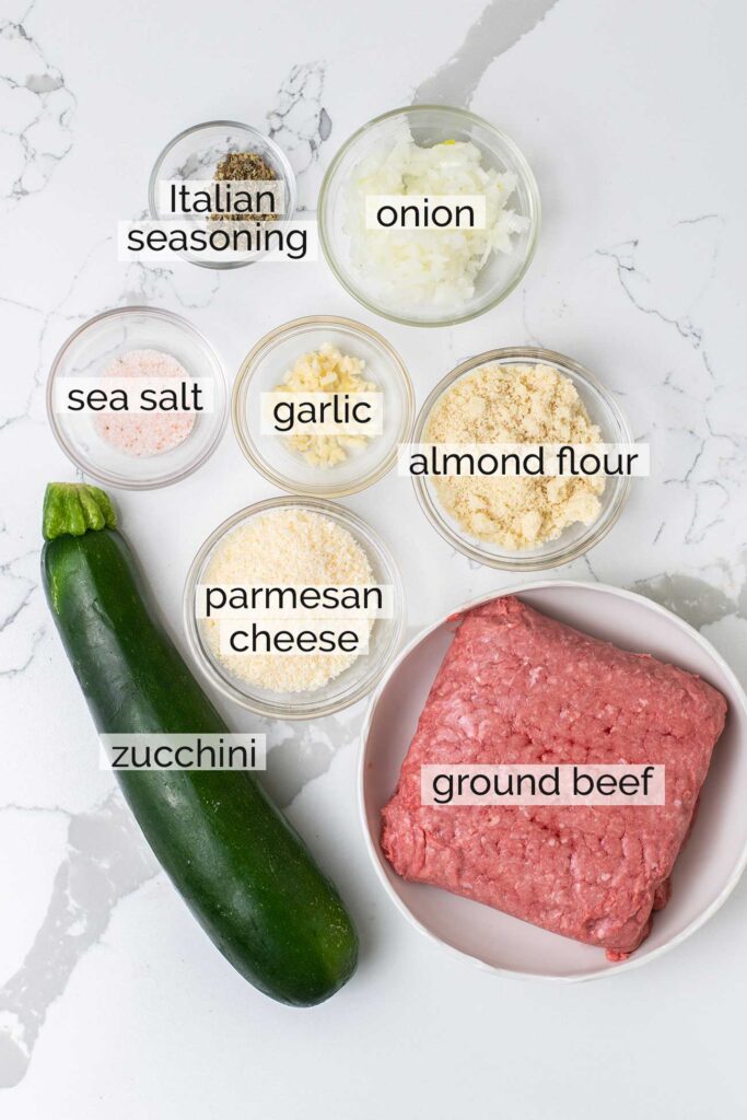 The ingredients needed to make healthy air fryer meatballs.