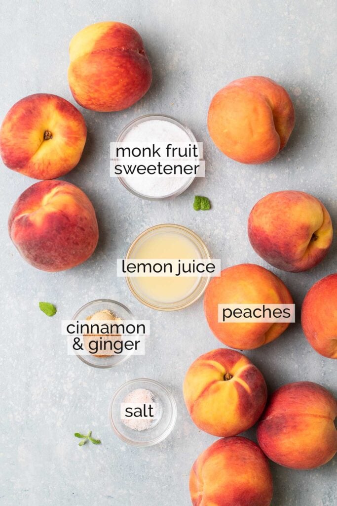 The ingredients needed to make the peach filling.