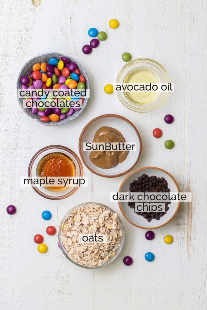 The ingredients needed to make the monster cookie topping.