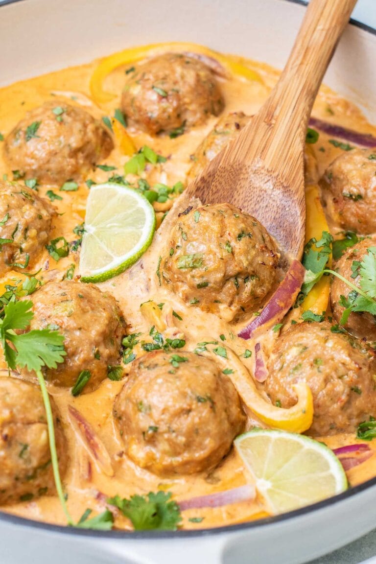 Thai Turkey Meatballs in Red Curry Sauce Sunkissed Kitchen