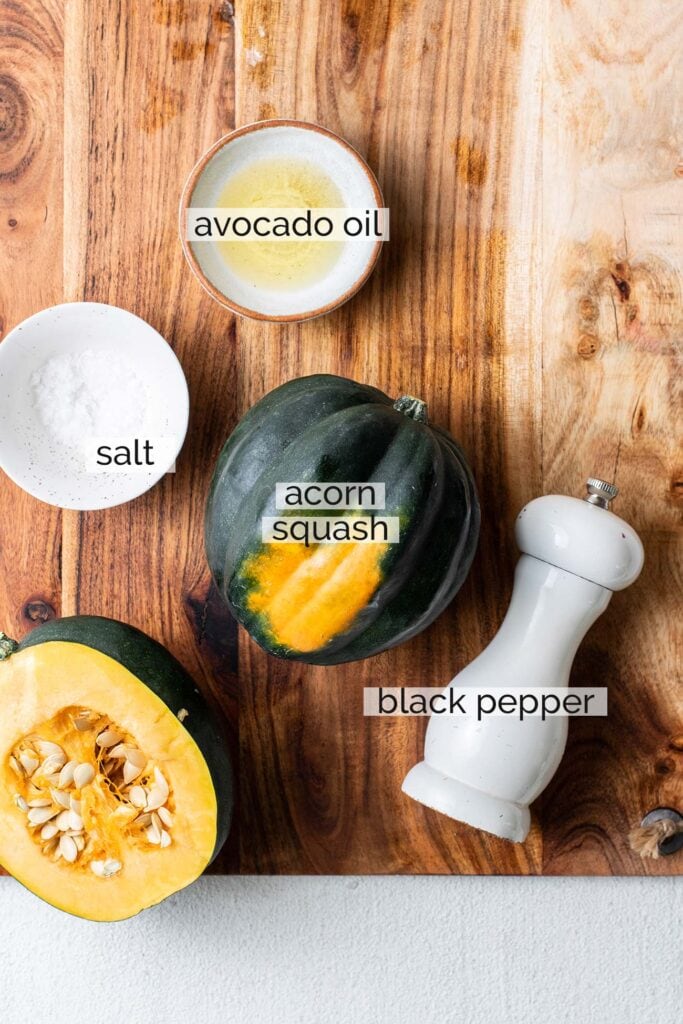 The ingredients needed to make air fryer acorn squash.