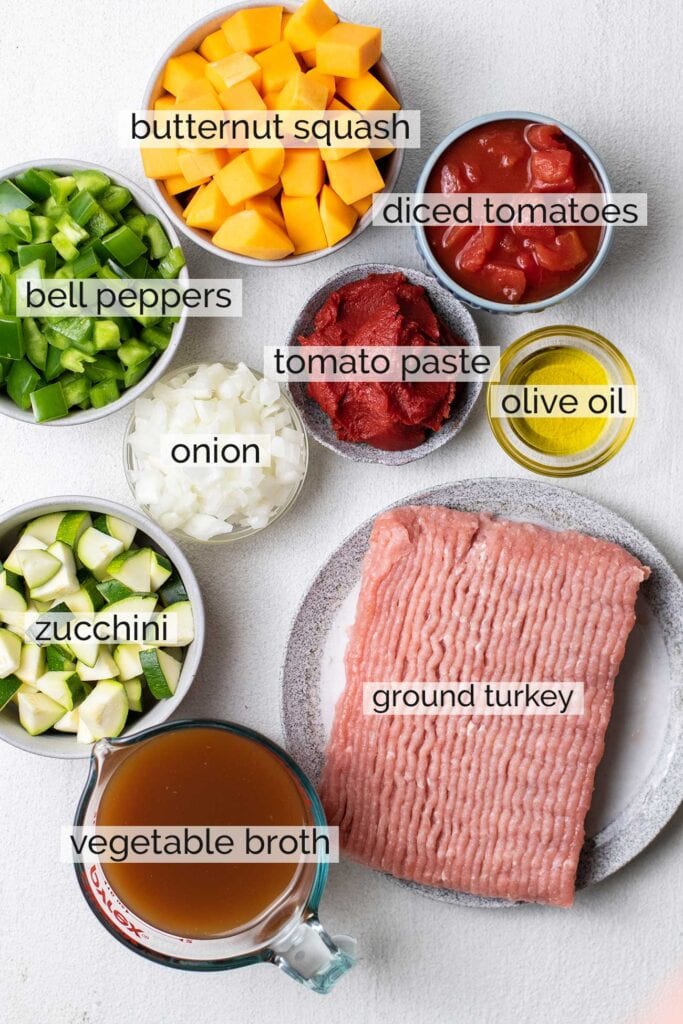 The ingredients needed for paleo turkey chili.