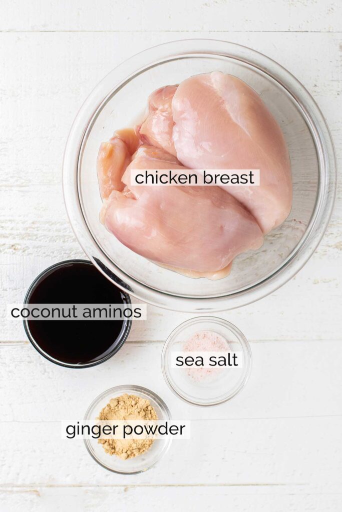 The ingredients used in the ginger chicken marinade.