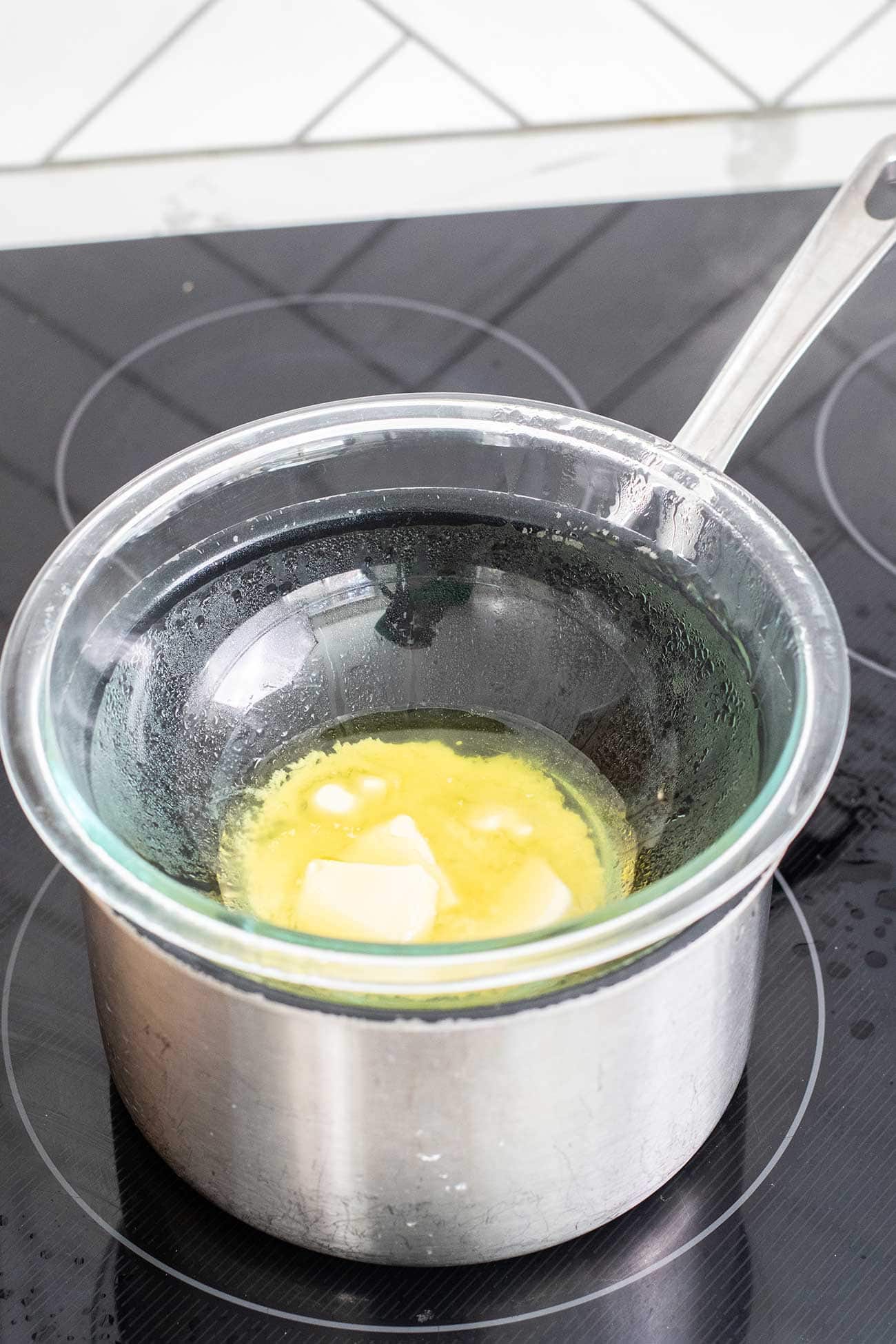 Butter melting in a double boiler.