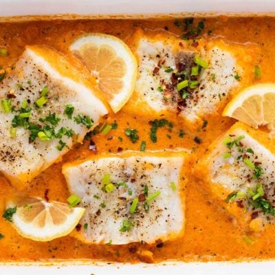 Baked Cod in Roasted Red Pepper Sauce