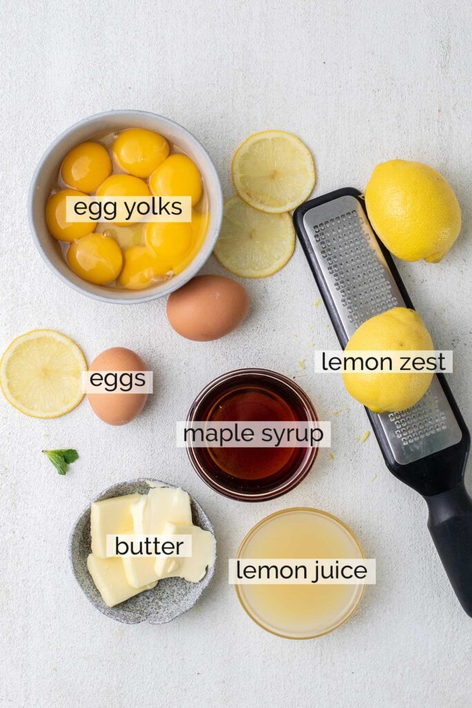 The ingredients needed for lemon curd.