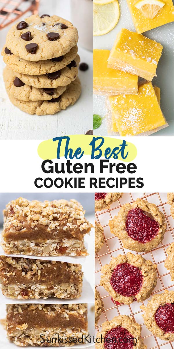An image showing the 4 most popular gluten free cookie recipes on Sunkissed Kitchen.