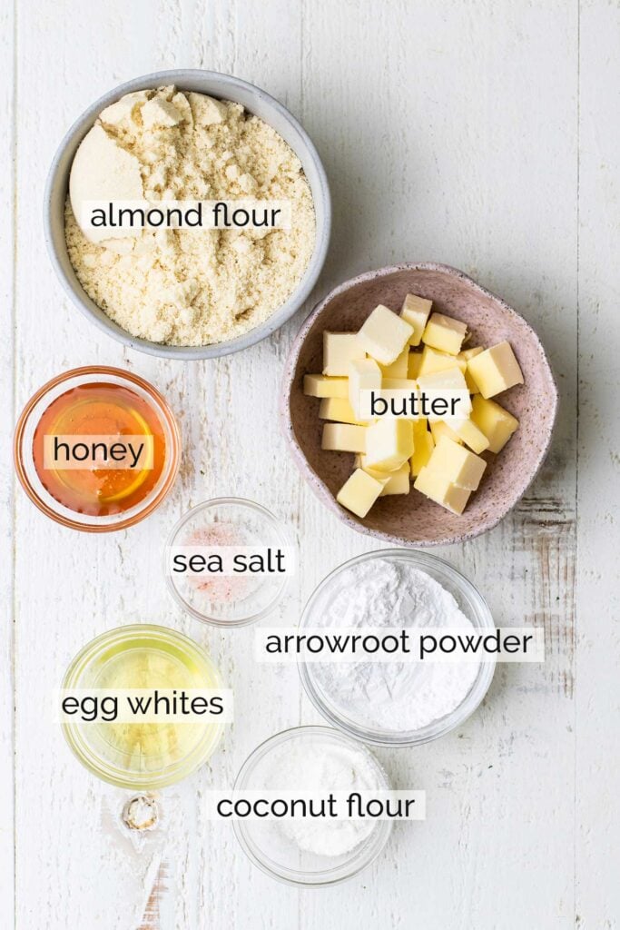 The ingredients needed to make an almond flour pie crust.