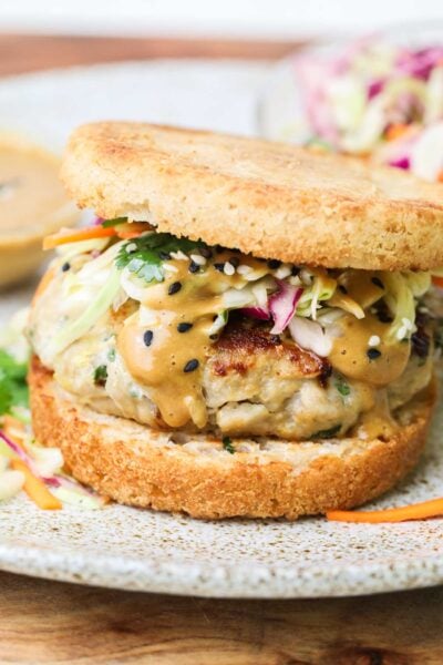 Thai Chicken Burgers with Asian Slaw - Sunkissed Kitchen