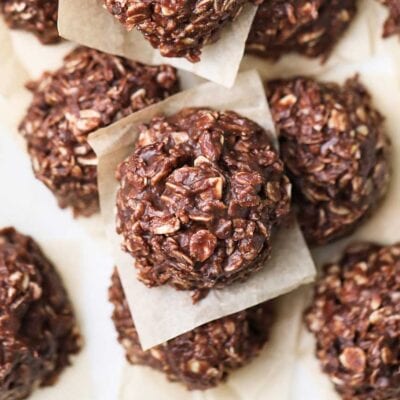 A close up look at the texture of chocolate no bake cookies.