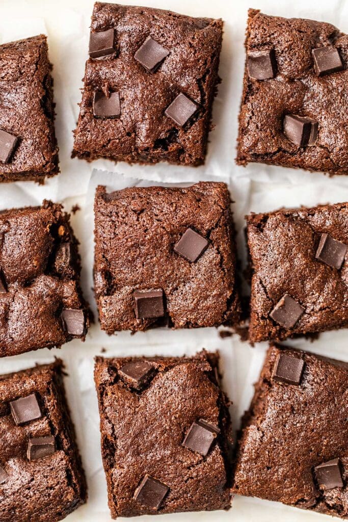 Brownies cut into squares.