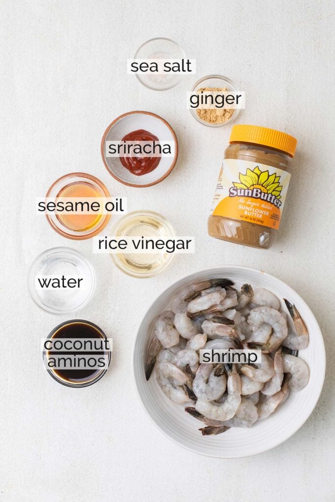 The ingredients needed to make an Asian style sauce to simmer the shrimp in.