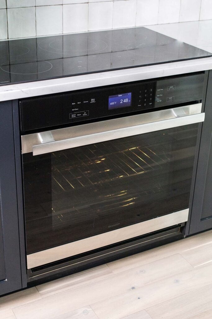 The Sharp Convection Oven shown preheating. 