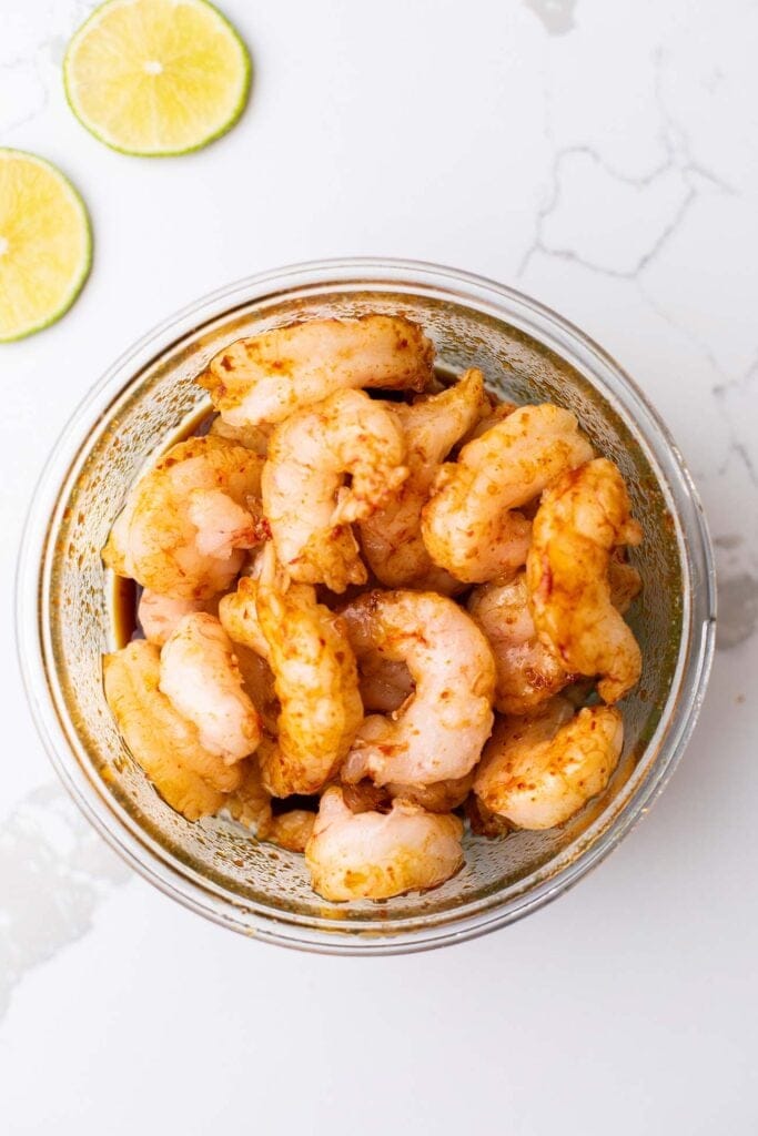 The shrimp shown tossed in the marinade.