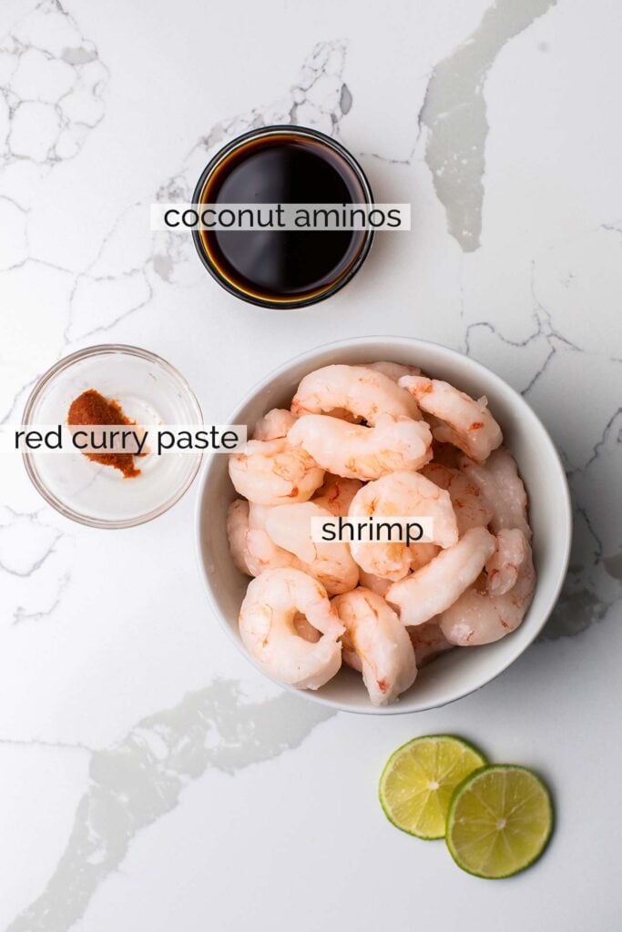 The ingredients needed to make stir fry thai shrimp.