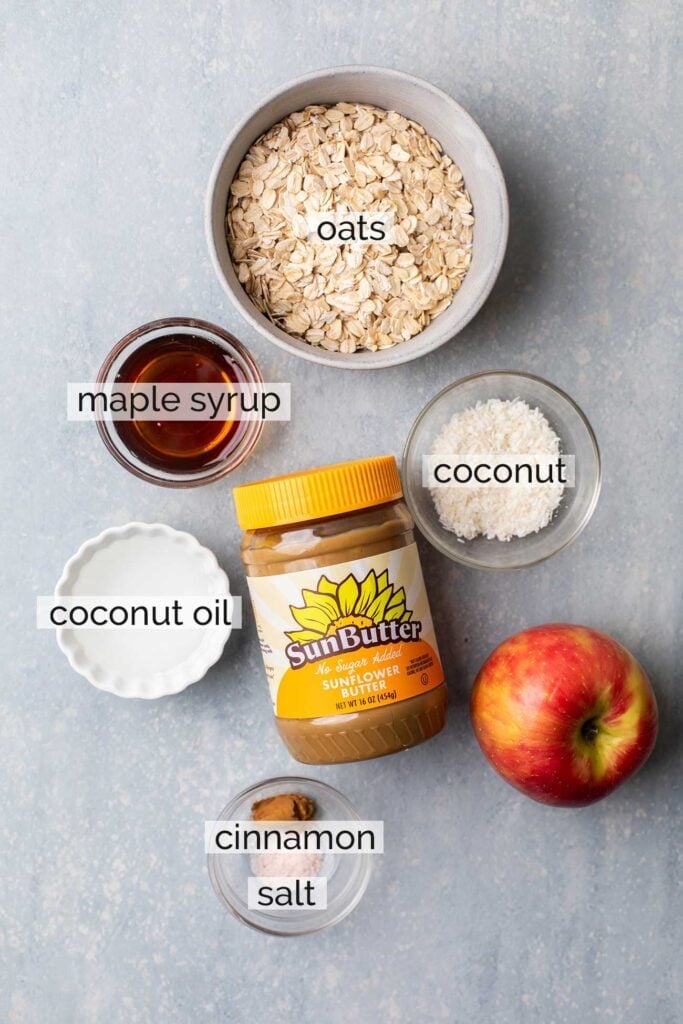 The ingredients needed to make an oatmeal crisp topping.