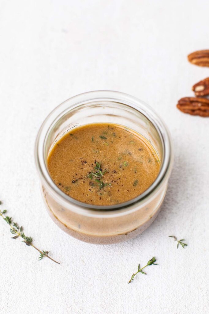 A jar of creamy balsamic dressing.