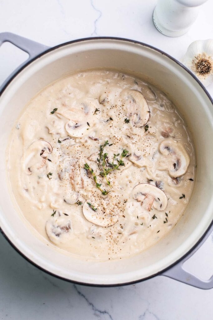 A thick condensed cream of mushroom soup.