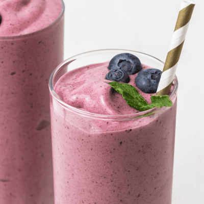 A close up look at the thick texture of a acai smoothie.