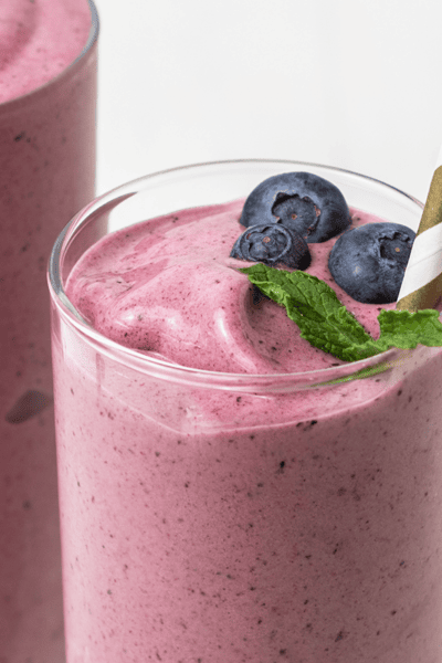 A close up look at the thick texture of a acai smoothie.