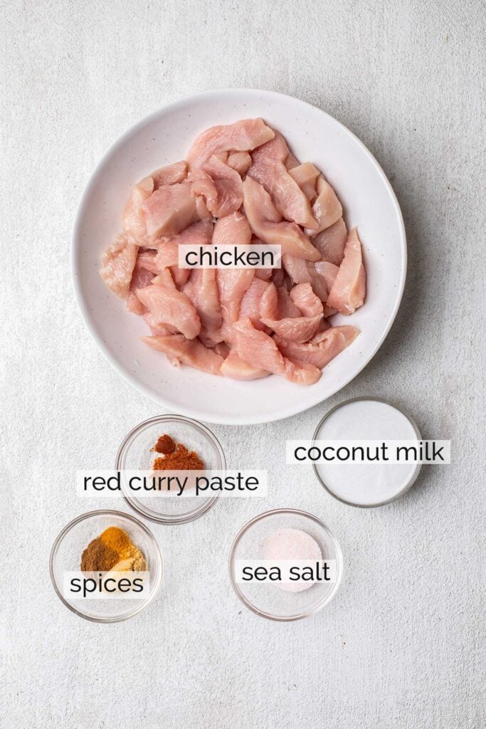 The ingredients in the chicken marinade shown with labels.