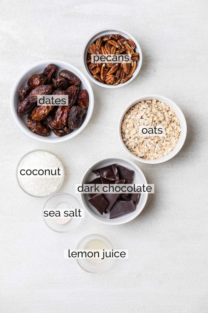 The ingredients needed to make no-bake german chocolate bars.
