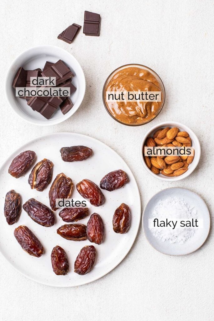 The ingredients needed for this date bark recipe.