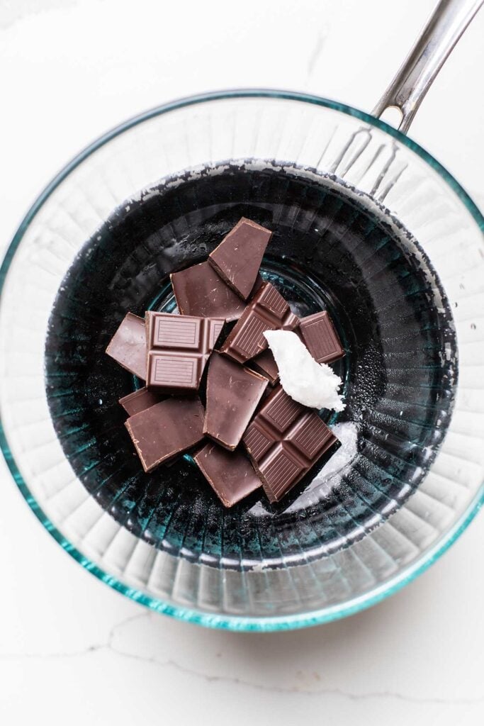 Chocolate and coconut oil in a double boiler.