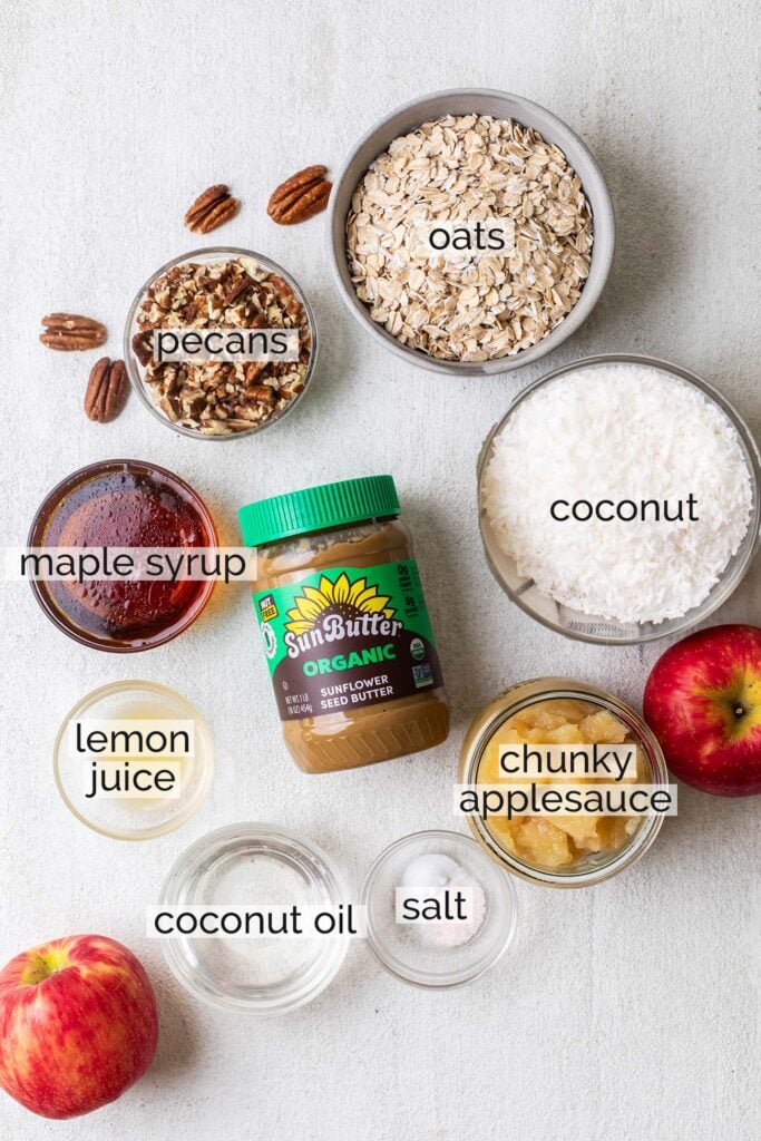 The ingredients needed to make Applesauce Oatmeal cookies.