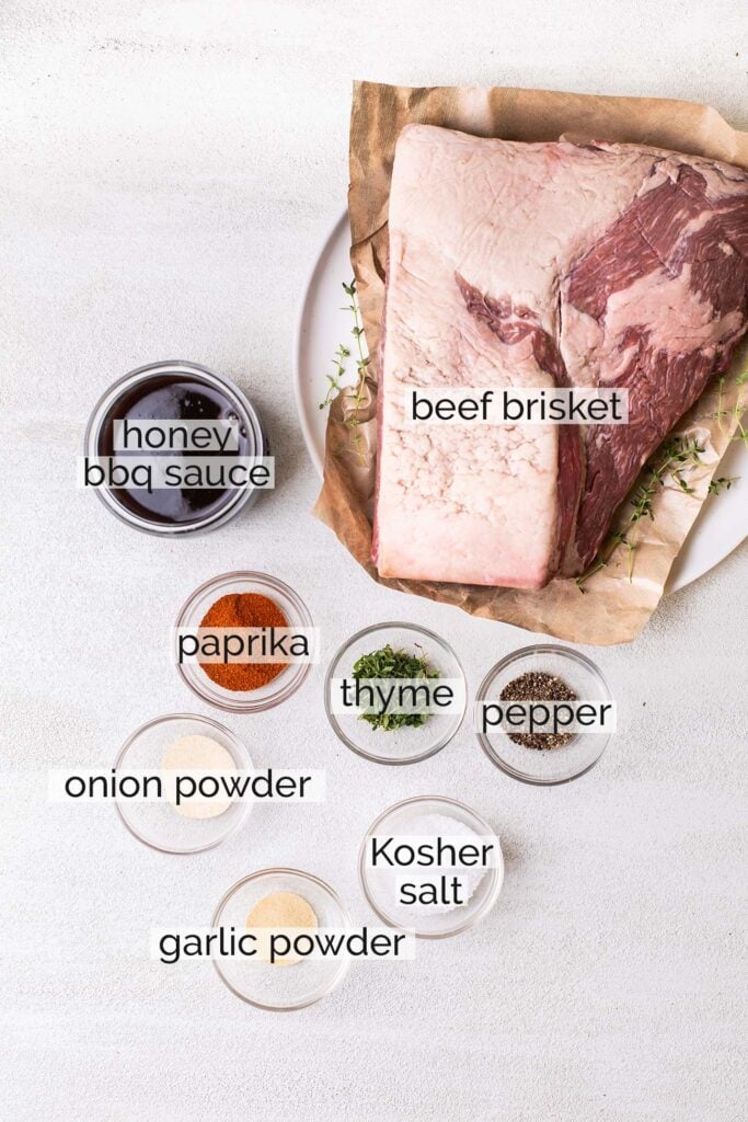 The ingredients needed to make a oven baked brisket.