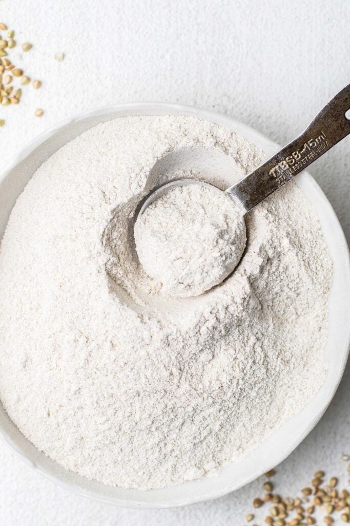 A soft buckwheat flour shown in a bowl.