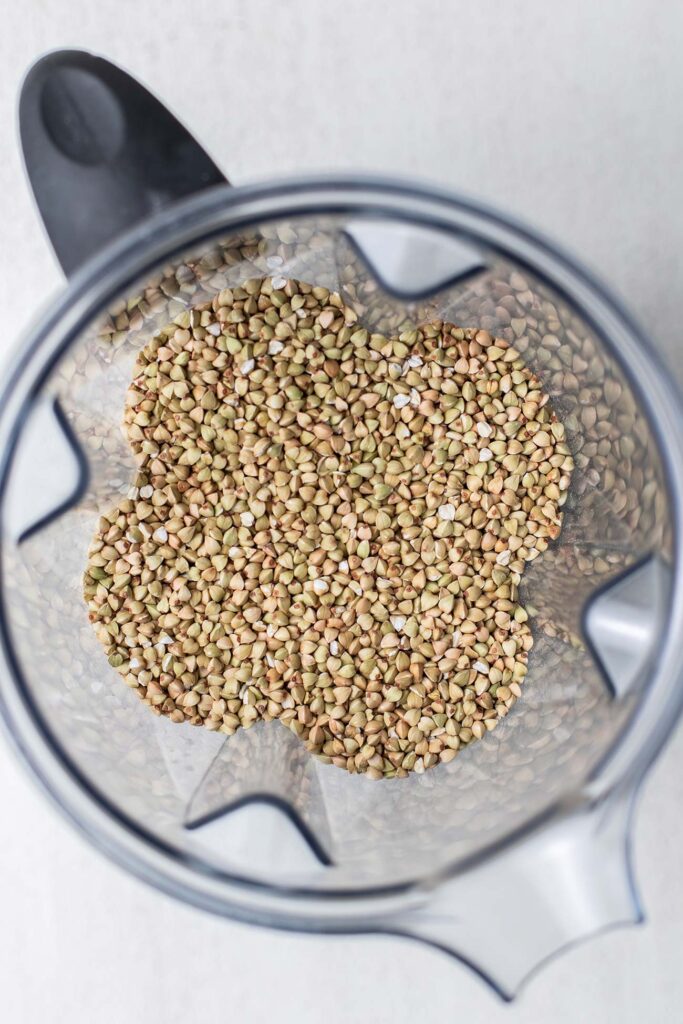 Buckwheat groats shown in a blender.