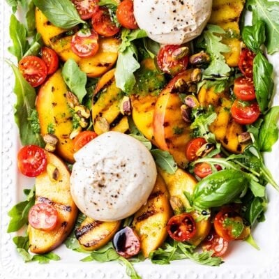 Summer Grilled Peach Salad with Arugula and Burrata
