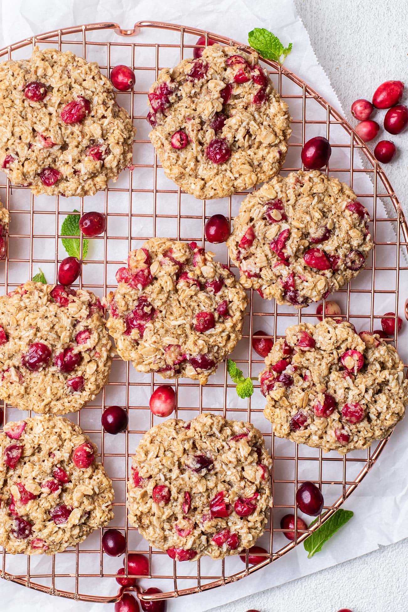 Oatmeal Cranberry cookies cooling on a wire rack.