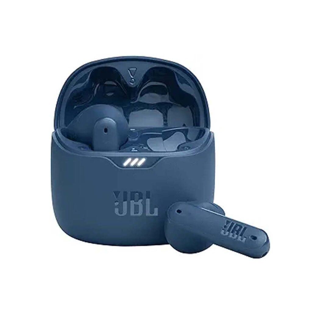 A picture of wireless headphones in a charging case..