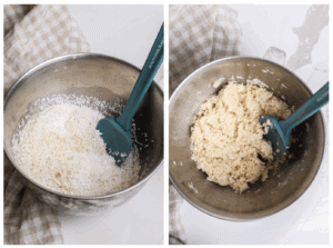 Mixing the coconut into the egg white mixture and letting it rest for 30 minutes.